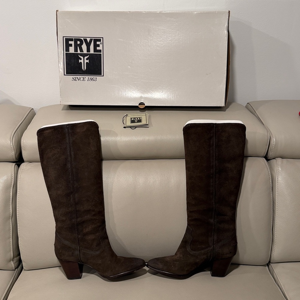 Frye Renee Tall Seam Dark Olive Suede Boots